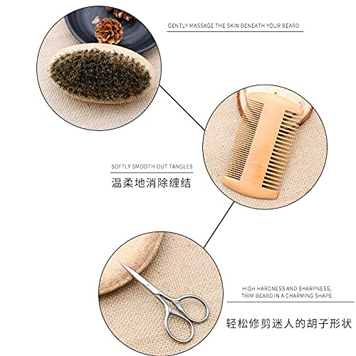 Beard Brush and Comb Set - Bamboo Brush with Boar Bristles and Pear Wood Comb...
