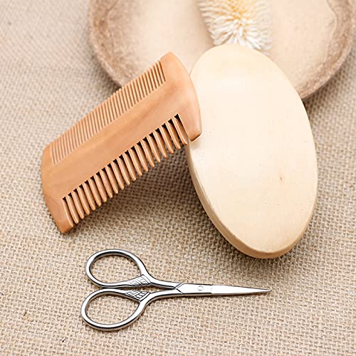 Beard Brush and Comb Set - Bamboo Brush with Boar Bristles and Pear Wood Comb...