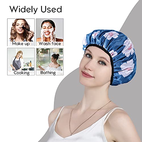 YIZIJIZI Terry Lined Shower Caps, Triple Layer Large Shower Cap for Women, Re...