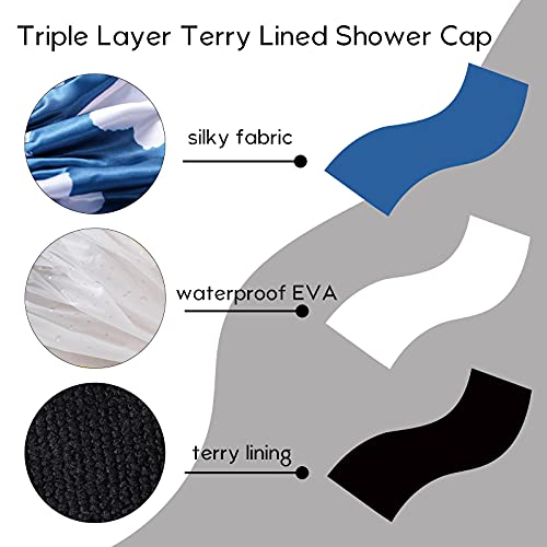 YIZIJIZI Terry Lined Shower Caps, Triple Layer Large Shower Cap for Women, Re...