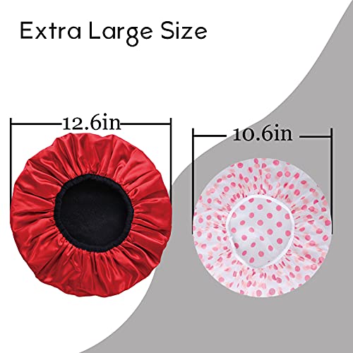 YIZIJIZI Terry Lined Shower Caps, Triple Layer Large Shower Cap for Women, Re...