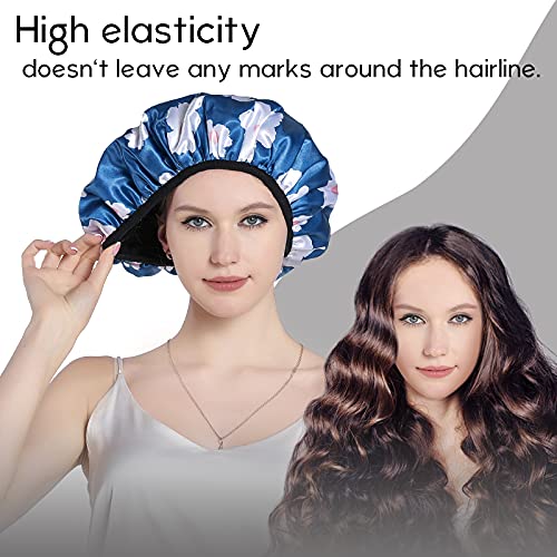 YIZIJIZI Terry Lined Shower Caps, Triple Layer Large Shower Cap for Women, Re...
