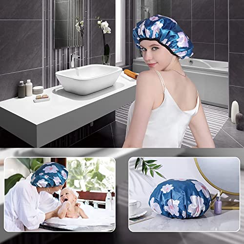 YIZIJIZI Terry Lined Shower Caps, Triple Layer Large Shower Cap for Women, Re...