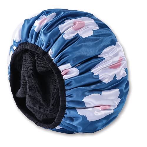 YIZIJIZI Terry Lined Shower Caps, Triple Layer Large Shower Cap for Women, Re...
