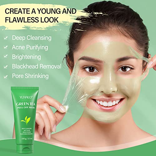 Green Tea Peel Off Mask 3-in-1 Blackhead Remover Peel Off Face Mask Deep Clea...