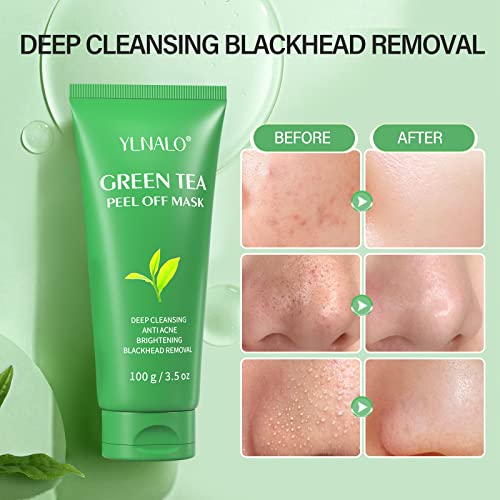 Green Tea Peel Off Mask 3-in-1 Blackhead Remover Peel Off Face Mask Deep Clea...