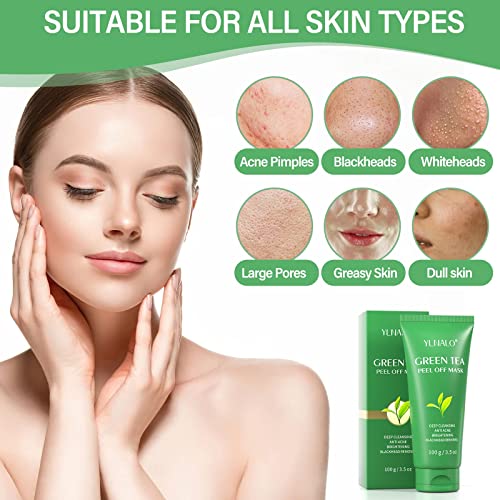 Green Tea Peel Off Mask 3-in-1 Blackhead Remover Peel Off Face Mask Deep Clea...