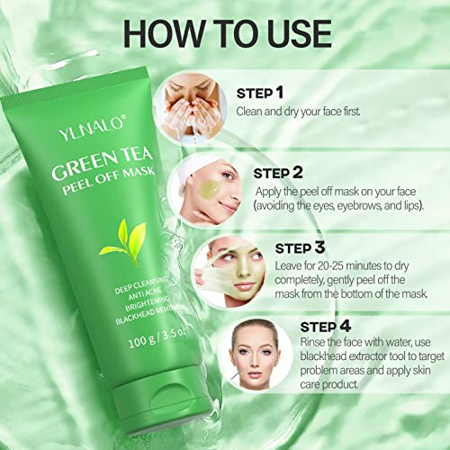 Green Tea Peel Off Mask 3-in-1 Blackhead Remover Peel Off Face Mask Deep Clea...