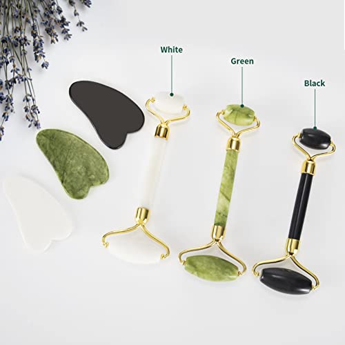 Jade Roller Gua Sha Set - Facial Skin Care Set, Facial Beauty Tools, Natural ...