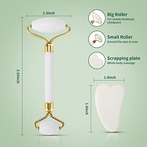 Jade Roller Gua Sha Set - Facial Skin Care Set, Facial Beauty Tools, Natural ...