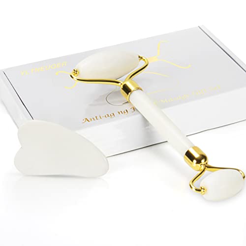 Jade Roller Gua Sha Set - Facial Skin Care Set, Facial Beauty Tools, Natural ...