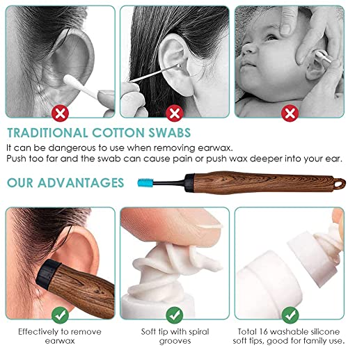 Q Grips Ear Wax Remover,Soft Spiral Earwax Removal Tool with 16 Replacement H...