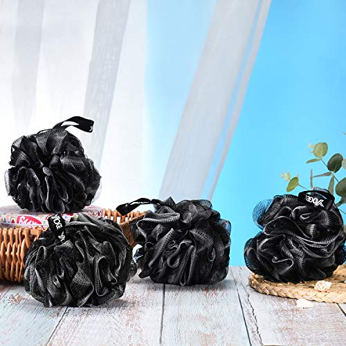 Yoget Charcoal Bath Loofah Sponge, 4 Pack Black 60G Large Shower Mesh Ball So...