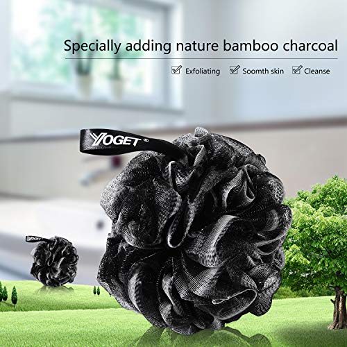 Yoget Charcoal Bath Loofah Sponge, 4 Pack Black 60G Large Shower Mesh Ball So...