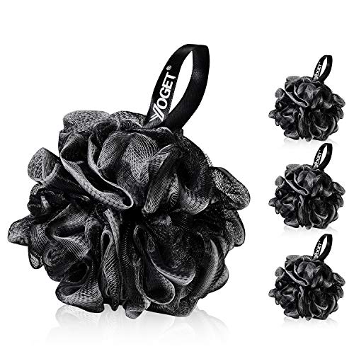 Yoget Charcoal Bath Loofah Sponge, 4 Pack Black 60G Large Shower Mesh Ball So...