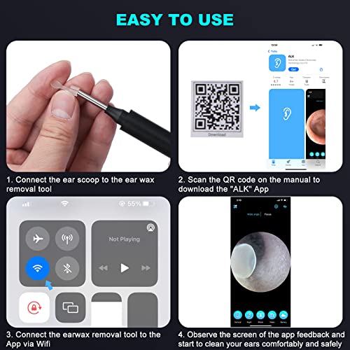 Ear Wax Removal Tool with Camera - Ear Cleaner Kit with 4 Ear Spoon - HD WiFi...
