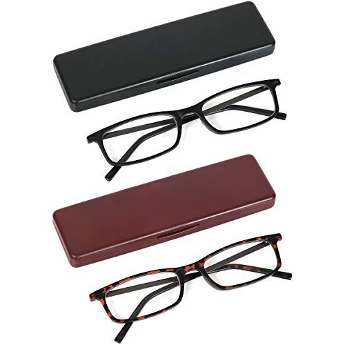 Reading Glasses Lightweight Set of 2 Glasses for Reading with Compact Thin Ca...