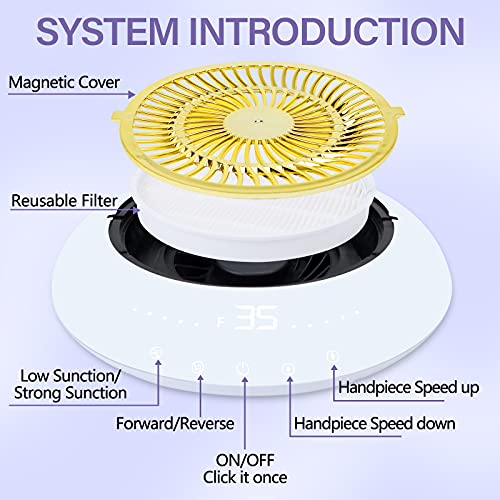 2 in 1 Nail Dust Collector with Nail Drill, 35000 RPM Electric 60W Nail drill...