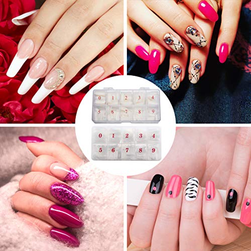 2 Pack Clear and Natural False Acrylic Nails Tips Half Cover 10 Sizes 500pcs ...