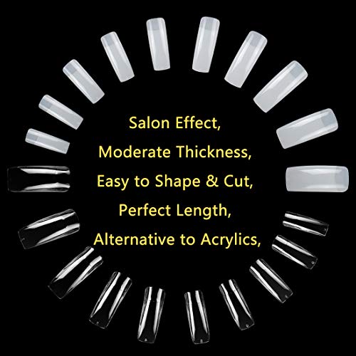 2 Pack Clear and Natural False Acrylic Nails Tips Half Cover 10 Sizes 500pcs ...