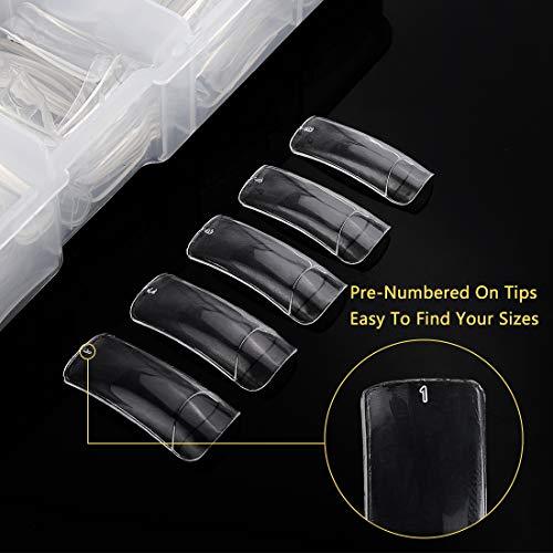 2 Pack Clear and Natural False Acrylic Nails Tips Half Cover 10 Sizes 500pcs ...