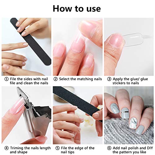 2 Pack Clear and Natural False Acrylic Nails Tips Half Cover 10 Sizes 500pcs ...