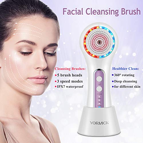 YORMICK Electric Facial Cleansing Brush,Rechargeable IPX7 Waterproof with 3 M...
