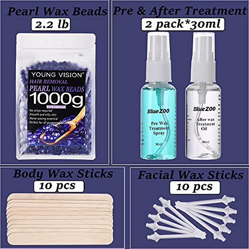 YOUNG VISION Pearl Hard Wax Beads for Hair Removal, Wax Beans 1000g/2.2lb/35o...