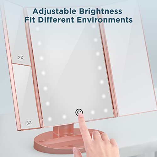 Trifold Lighted Makeup Mirror with Lights - 21Pcs Adjustable LED Lights, 2X 3...