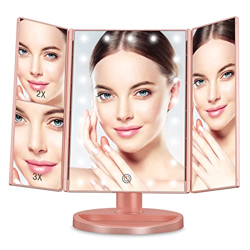 Trifold Lighted Makeup Mirror with Lights - 21Pcs Adjustable LED Lights, 2X 3...