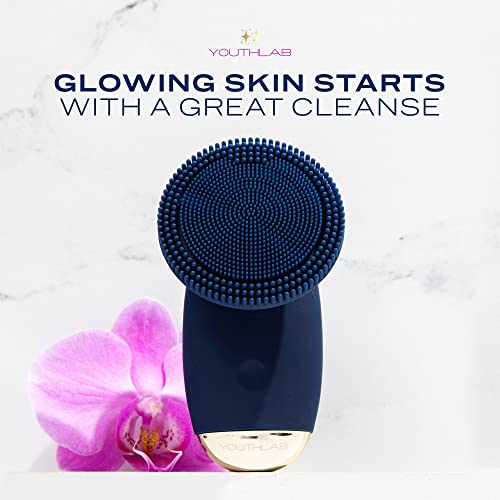 YouthLab SoniGlow, Navy, Silicone Facial Skin Cleansing Brush, Electric, Vibr...