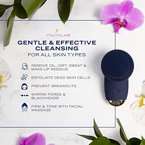 YouthLab SoniGlow, Navy, Silicone Facial Skin Cleansing Brush, Electric, Vibr...