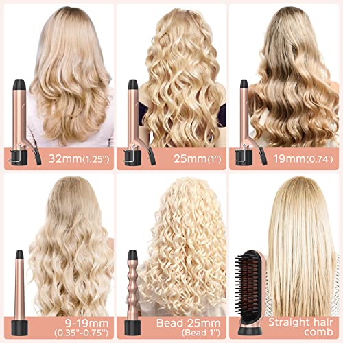 Curling Iron, 6 in 1 Curling Wand Set with Hair Straightener Brush, Professio...