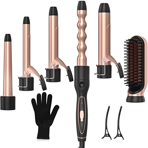 Curling Iron, 6 in 1 Curling Wand Set with Hair Straightener Brush, Professio...