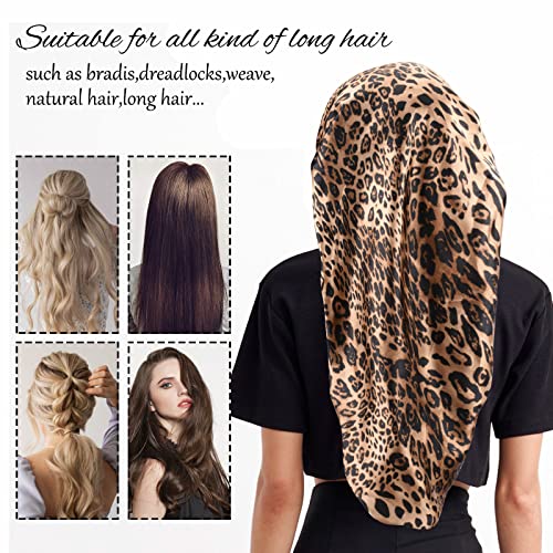 Satin Bonnet for Women 2 Pack Soft and Elastic Black Leopard Long Hair Cap，L...