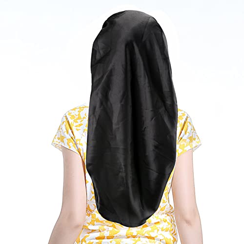 Satin Bonnet for Women 2 Pack Soft and Elastic Black Leopard Long Hair Cap，L...