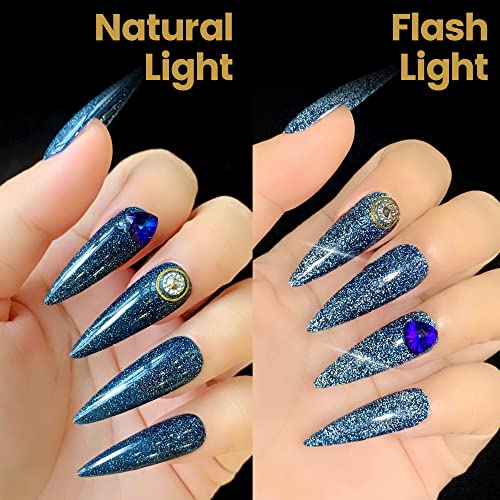 YTD Likomey Reflective Glitter Gel Nail Polish,15ml Deep Blue Flash Diamond D...