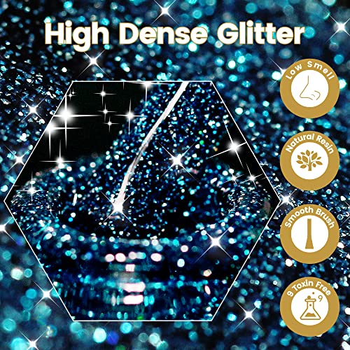 YTD Likomey Reflective Glitter Gel Nail Polish,15ml Deep Blue Flash Diamond D...