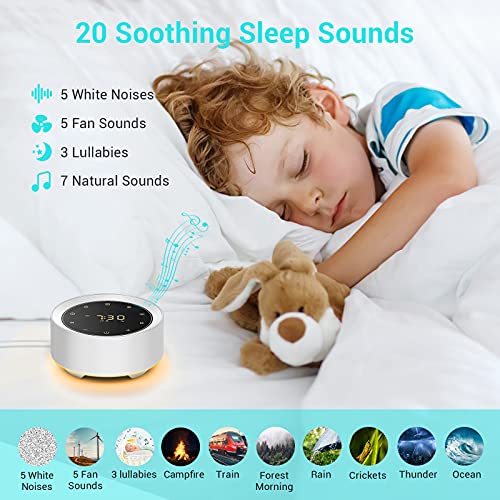 YTE White Noise Machine with Alarm Clock, 20 Hi-Fi Soothing Sounds, 7 Color B...