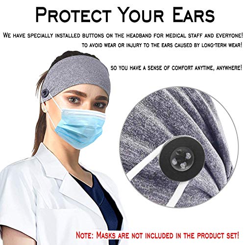 6pcs Button Headbands Set- Non Slip Elastic Headbands with Button Hair Access...