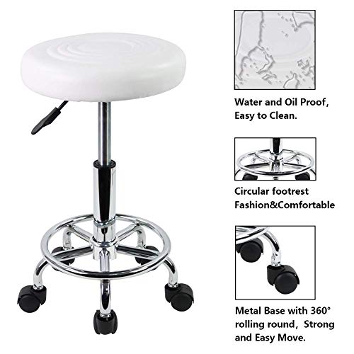 Yuehang PU Leather Modern Round Rolling Stool with Footrest Height Adjustable...