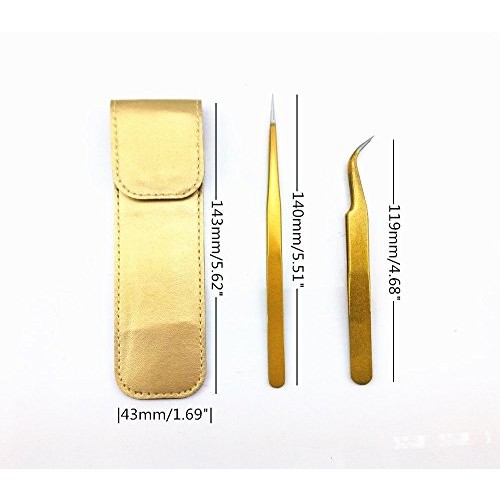 yueton 2pcs Gold Color Coated Stainless Steel Straight and Curved Head Tweeze...