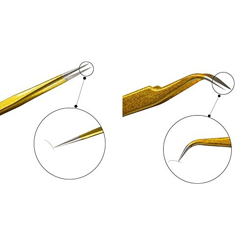 yueton 2pcs Gold Color Coated Stainless Steel Straight and Curved Head Tweeze...