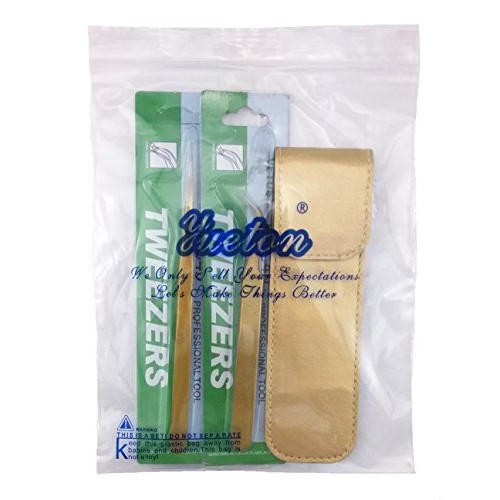 yueton 2pcs Gold Color Coated Stainless Steel Straight and Curved Head Tweeze...