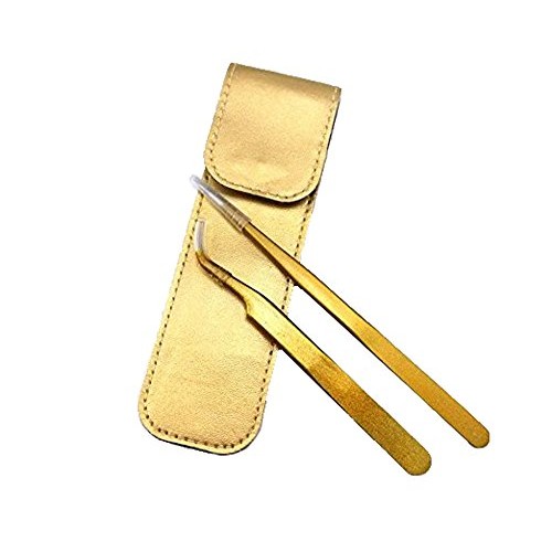 yueton 2pcs Gold Color Coated Stainless Steel Straight and Curved Head Tweeze...