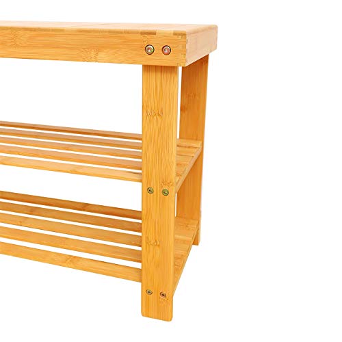 YUHUAWYH Bamboo Bench 2 Tiers Shoe Bench for Entryway Storage Bench Natural C...