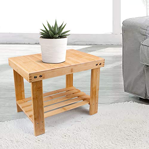 YUHUAWYH Bamboo Shower Bench Little Shower Seat Corner Shower Stool for Shavi...