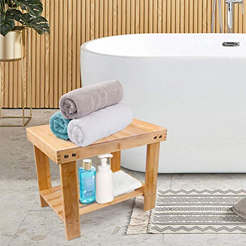 YUHUAWYH Bamboo Shower Bench Little Shower Seat Corner Shower Stool for Shavi...