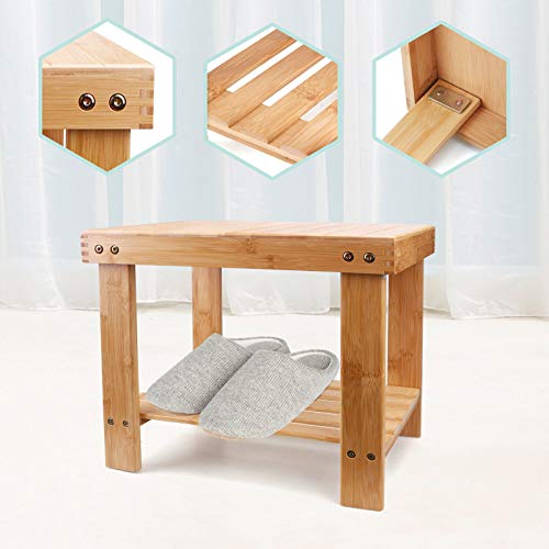 YUHUAWYH Bamboo Shower Bench Little Shower Seat Corner Shower Stool for Shavi...
