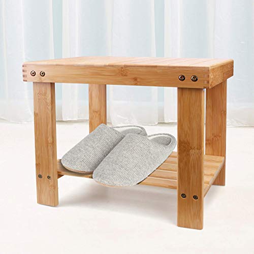 YUHUAWYH Bamboo Shower Bench Little Shower Seat Corner Shower Stool for Shavi...